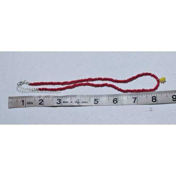 Handmade Yellow Flower Charm Necklace Boho Retro 70s Red Beaded Fashion Jewelry - Picture 4 of 5